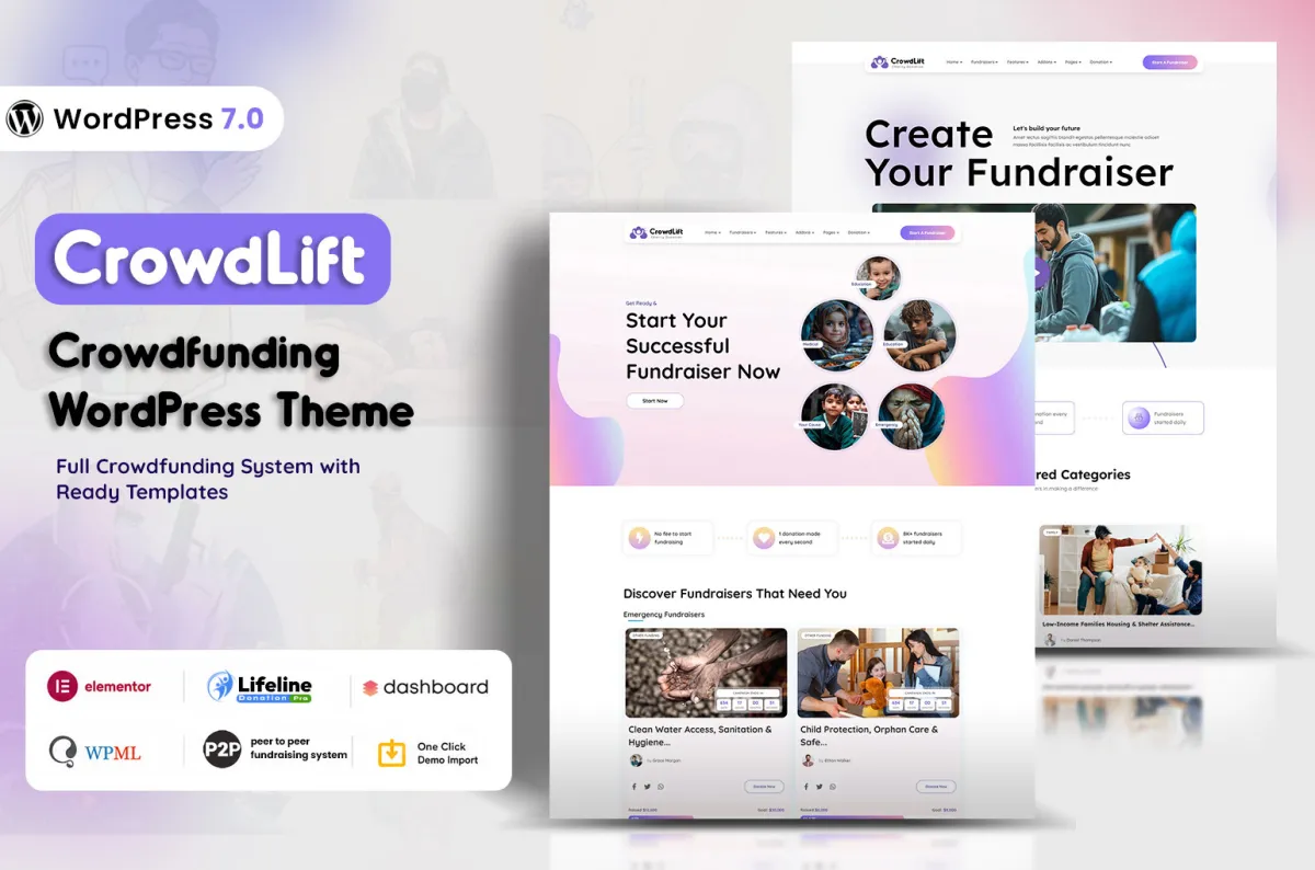 Crowdlift Crowdfunding WordPress Theme preview